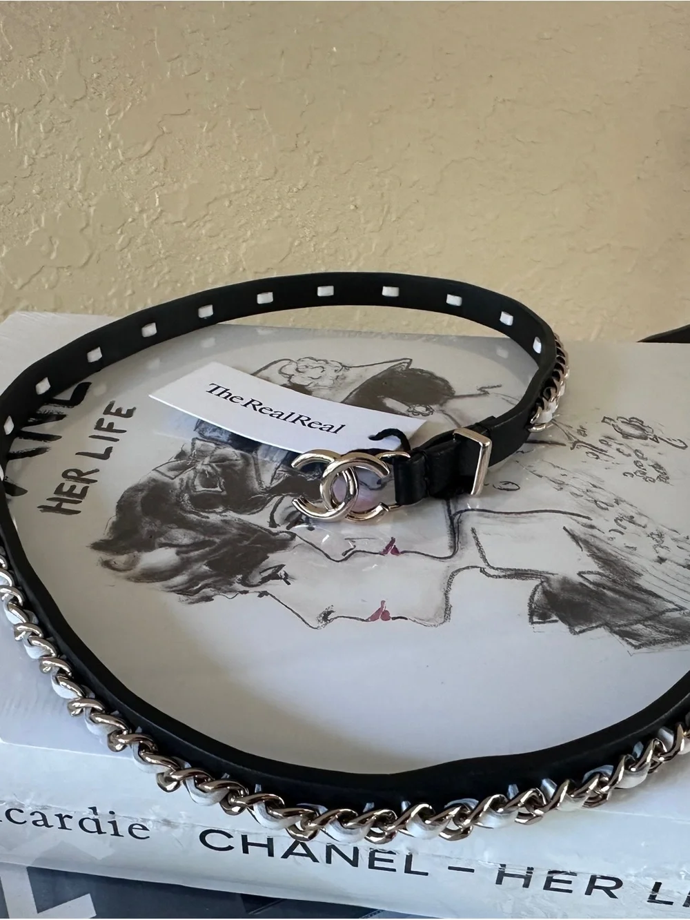 CHANEL Black Leather and Silver Chain Waist Belt with CC Logo